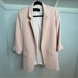 Zara Oversized Blazer 3/4 Length with Pearl Accents - Pale Pink